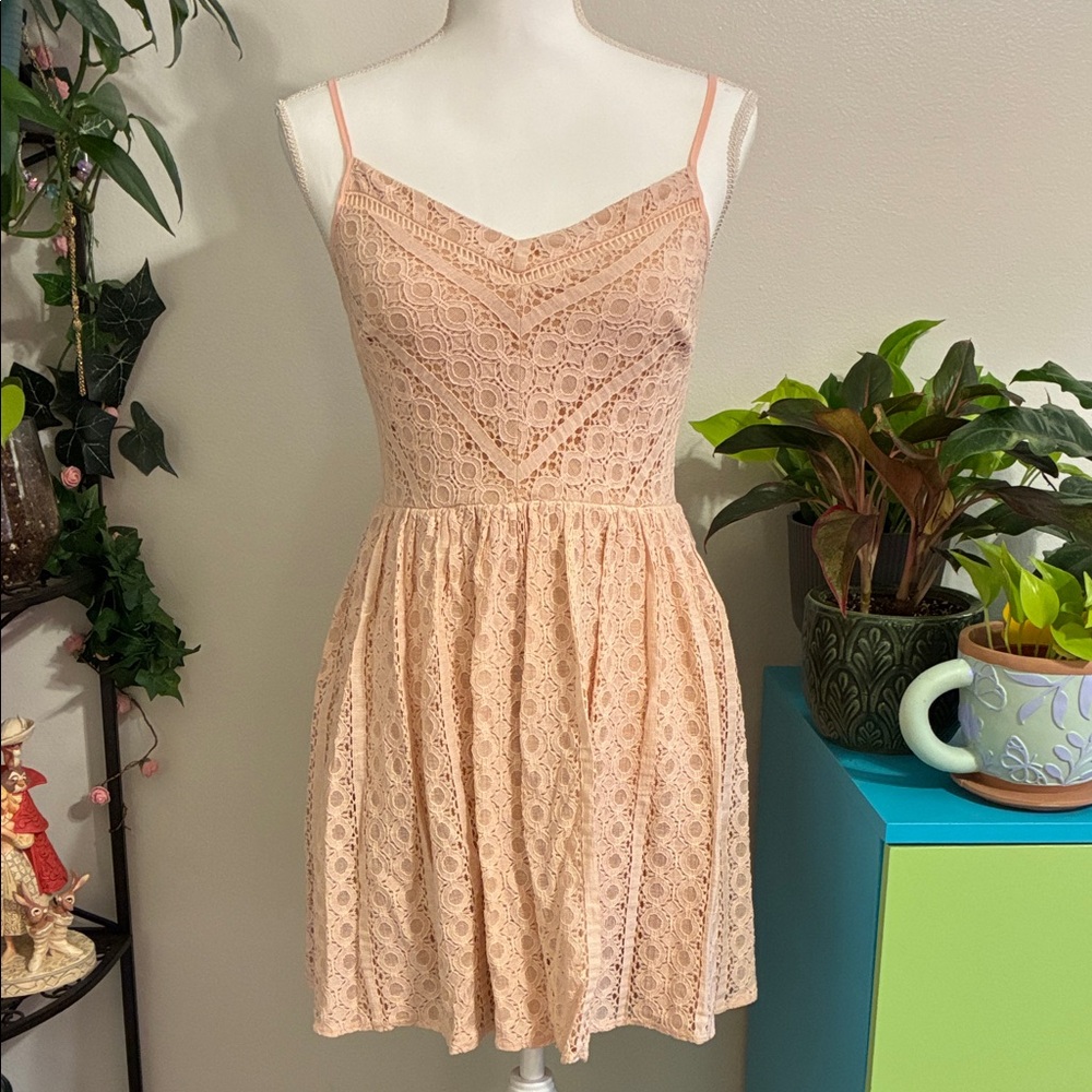 City Triangles Peach Lace Mini Dress